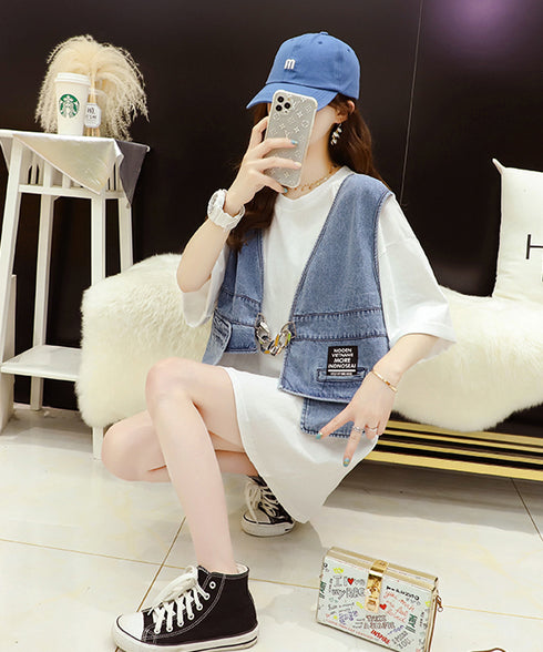 Denim patchwork cardigan